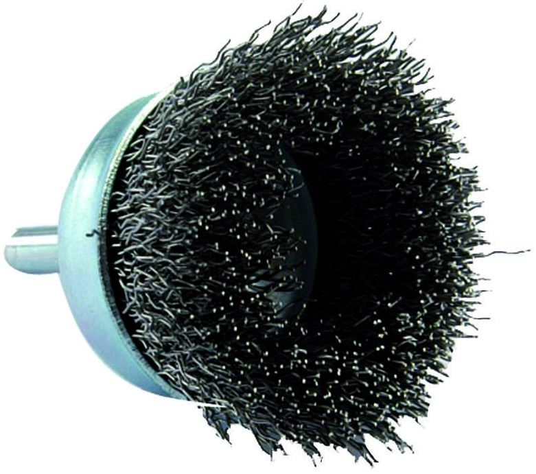 Cup brush for drill, Ø50mm, crimped steel wire 0.35mm, shank 6mm