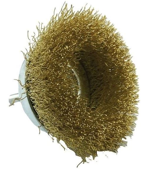 Brass steel wire cupbrush for drill, Ø75mm, corrugated 0.20mm, 1/4 HEX