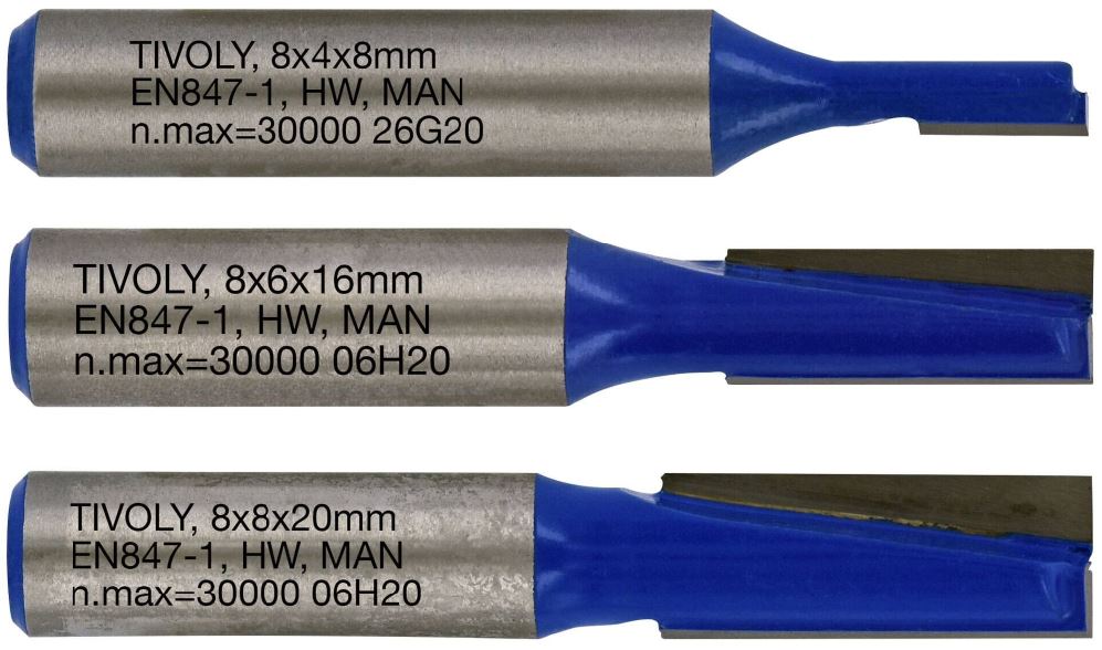 Straight slotting cutters set 4 / 6 / 8mm, 8mm shank