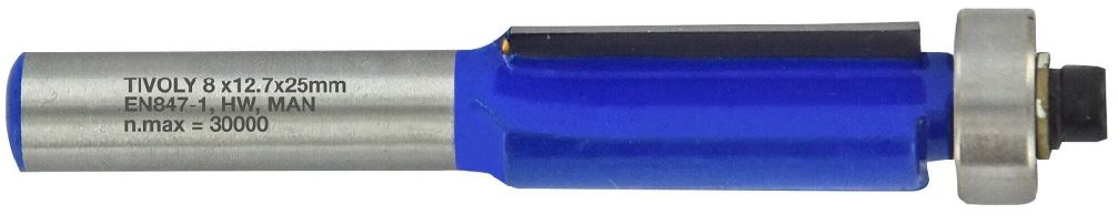 Trimming cutter with ball bearing, 12.7x25 mm, 8mm shank