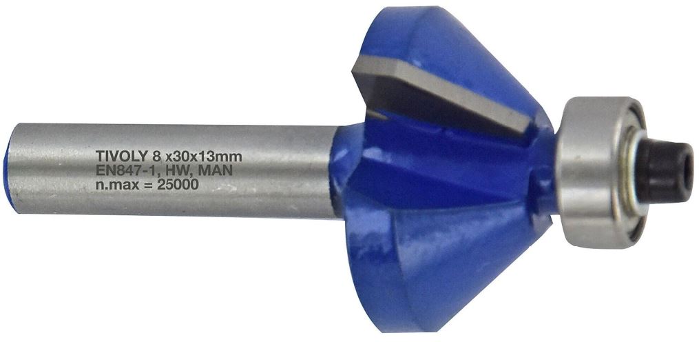 Chamfer cutter with ball bearing, 32x15 mm, 45°, 8mm shank