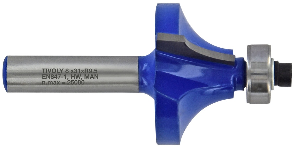 Quarter round cutter with ball bearing, 32x10 mm, 8mm shank