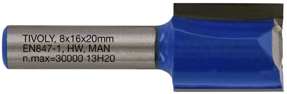 Straight slot cutter, 16x8 mm, 8mm shank