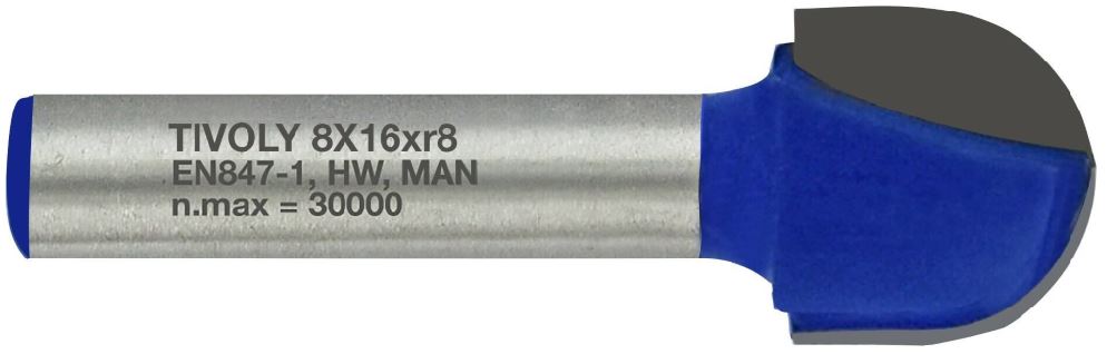 Radius groove cutter 16x8 mm, 8mm shank