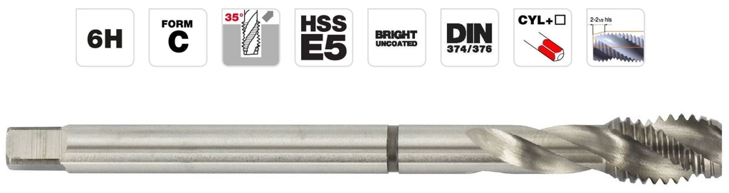 Machine tap M20x2.5, HSS-E5 DIN, Spiral flute 35°
