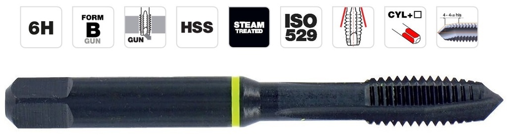 Multi material machine tap MF5x0.5 ISO HSS for open holes. Steam treated