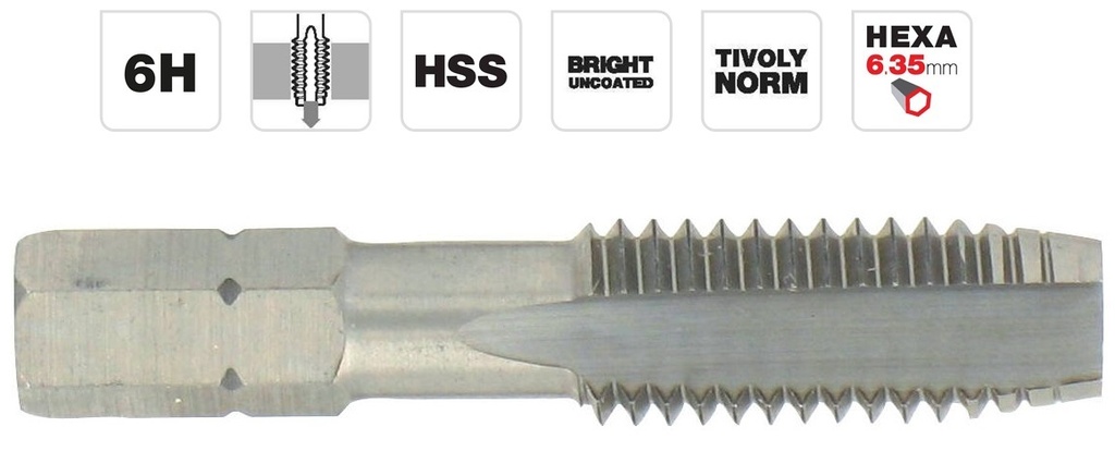 Machine tap M4x0.7, HSS, 1/4 HEX shank