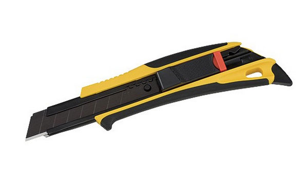 Self-retracting 18mm knife with an ergonomic grip, a unique "Driver" tip and a multi-pupose "Fin"