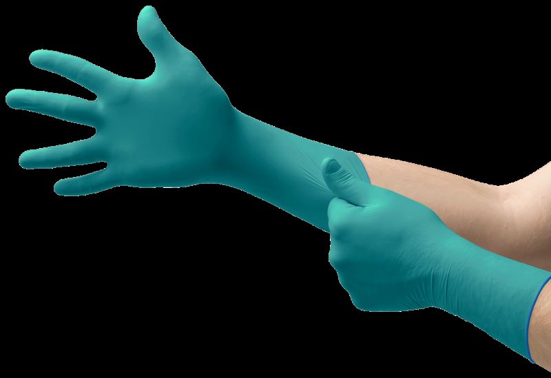 Disposable nitrile and neoprene gloves Ansell Microflex 93-260, size L (8,5-9), 50 pcs box, textured fingers, green, 0,20mm thick
