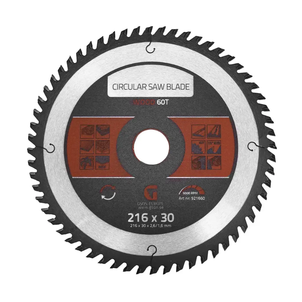 Ringsaeketas puidu jaoks 60 T 216 x 30 x 2,6 / 1,6 mm