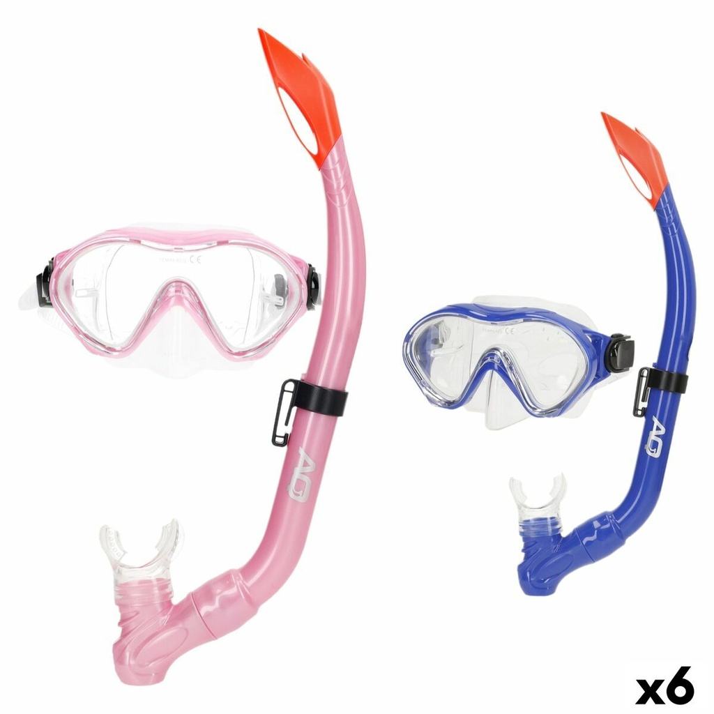 Snorkel Goggles and Tube AquaSport Blue Pink (6 Units)
