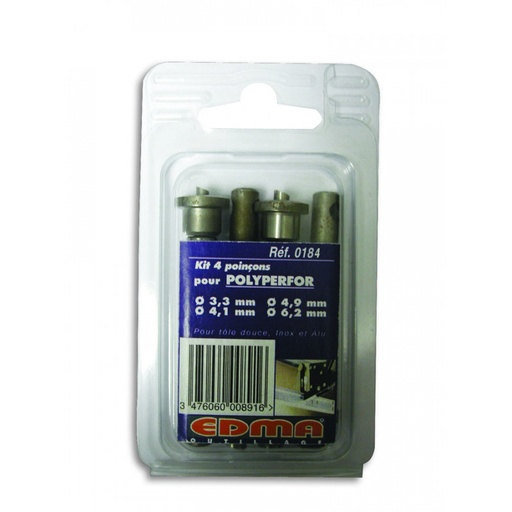 [018455] Ø 3,3 - 4,1 - 4,9 - 6,2 mm punches kit for Polyperfor (Ref 018555)