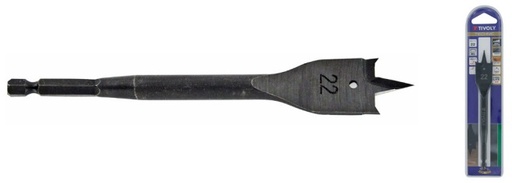 [10802522300] Flat wood drill 23 mm, reinforced body, 1/4 hex shank