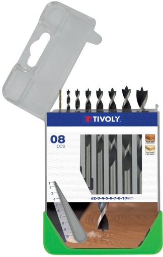 [10863870014] Wood drill bit set 2 - 10mm, 3-point fluting, SLR graduated