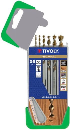 [10864070002] Medžio grąžtų rinkinys 2 - 8mm, 6 vnt, HSS, sugraduotas