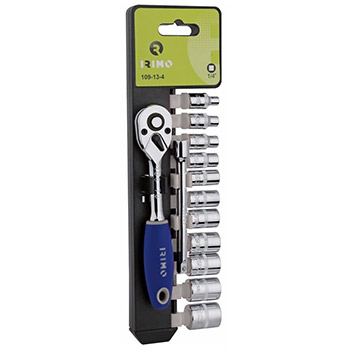 [109-13-4] Ratchet with sockets 4-14mm + extension 1/4" 12 pcs Irimo