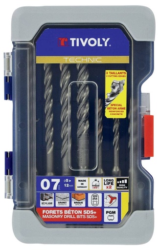 [10922770003] Masonry drill bit set Ø5 - 12mm, SDS+ Technic Master 3 Cutter, heavy duty - 7pcs