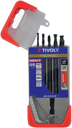 [11434370002] Metalinis grąžtų rinkinys HSS su 1/4" HEX koteliu Clipster 5vnt. Ø3-8mm