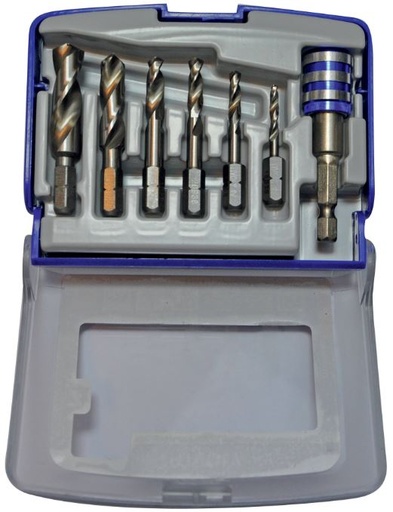 [11437070002] Metalo grąžtų rinkinys 3-10mm, 7vnt, HSS, 1/4" kotelis, "Half-box"