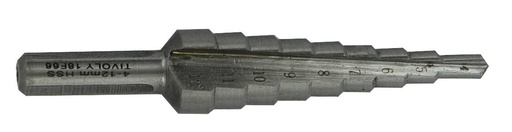 [11448620412] Step drill Ø4-12 mm, HSS. Step 1 mm. Straight flute. Bright, uncoated. T-Line