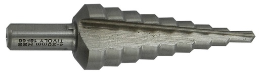 [11448620420] Step drill Ø4-20 mm, HSS. Step 2 mm. Straight flute. Bright, uncoated. T Line