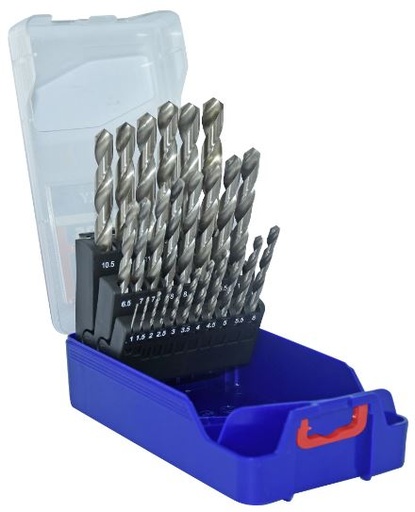 [11451070017] Grąžtų metalui rinkinys HSS tiesinti, centruojantys 1-13mm, 118°,25vnt./kpl. Žingsnis 0,5mm