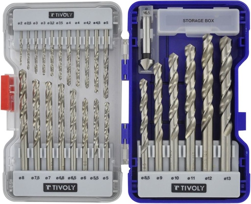[11452070002] Metal drills set 2-13mm, HSS, fully ground, 25pcs + 16.5mm countersink