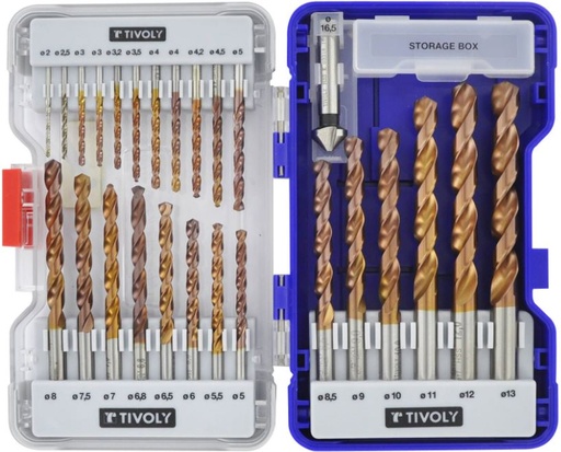 [11454170002] Tivoly urbju komplekts metālam FURIUS (FUSIO) HSS Ø1-13 mm, 25 urbji un zeņķis 15 mm