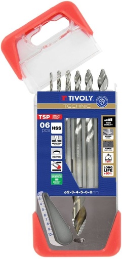 [11457070002] Metal drill bit set 2-8mm, HSS "Smart Point" progressive tip, 6pcs