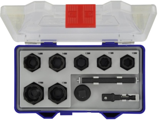 [11521470002] Suktų galvučių Twister rinkinys, 3/8" ,10-11-13-14-16-17-19mm, perejimas iš 1/2" i 3/8"-3/8" į 1/4", Tivoly