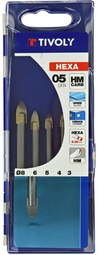 [12000770001] Hex shank HM carbide glass drill bit set 5pcs - 3-4-5-6-8mm