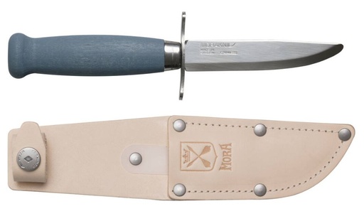 [13980] Laste nuga Morakniv Scout 39 Safe, topelt sõrmekaitse ja nahast vutlariga, Sinine