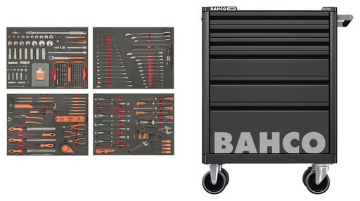 [1472K6BKFF4SD] Bahco instrumentu skapis E72, melns, 6 atvilktnes, 675x500x950, komplektā 275 instrumenti