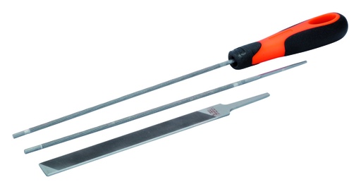 [168-COMBI-4.8] Chainsaw sharpening files set (two round and one flat)  4,8mm with handle