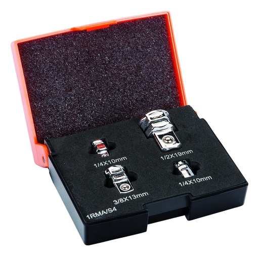 [1RMA/S4] Narre-lehtsilmusvõtmete adapterite kmpl 4 osa (10mm-1/4", 13mm-3/8", 19mm-1/2", 10mm-1/4" kuuskant otsakutele)