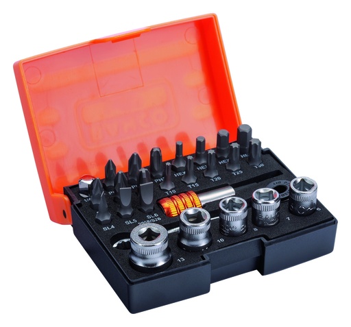 [2058/S26-2] Bit set with bits, sockets, ratchet, adaptors,holder