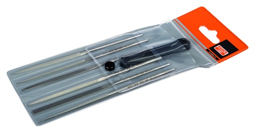 [2-470-14-2-0] Needle file set 140mm 6 pcs + handle smooth cut