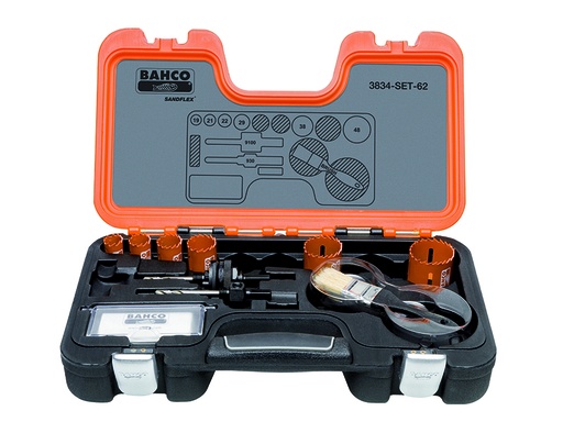 [3834-SET-62] Bi-Metal holesaw set 19-48mm + 2 arbors, 8pcs