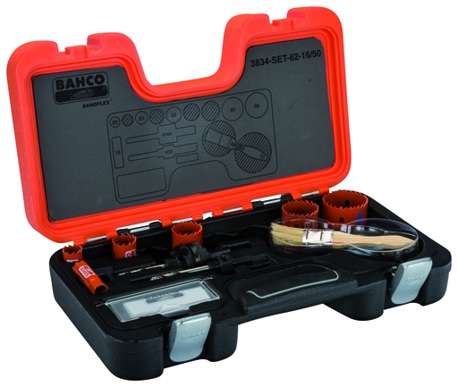 [3834-SET-62-16/50] Holesaw set Sandflex bi-metal (16,20,25,32,40,50mm) + 2 arbors