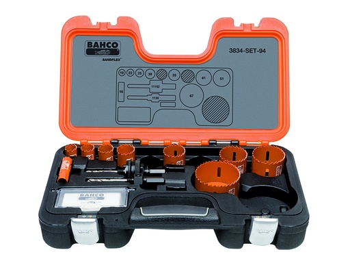 [3834-SET-94] Bi-Metal holesaw set 16-67mm + 2 arbors + 1 pilot drill bit. 11 pcs