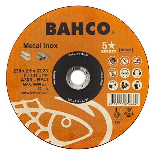 [3911-125-T41-IM] Abrazyvinis metalo ir nerūdijančio plieno pjovimo diskas Bahco A46R INOX+Fe T41 125x1.6x22.23mm