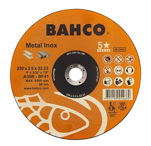 [3911-230-T41-IM] Abrazyvinis metalo ir nerūdijančio plieno pjovimo diskas Bahco A30R INOX+Fe T41 230x2.5x22.23mm