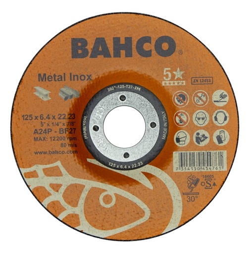[3921-125-T27-IM] Grinding disc A30S INOX+Fe T42 125x6,4x22.23mm