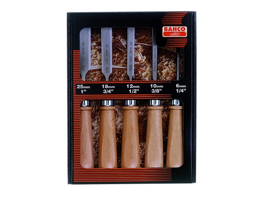 [425-082] Chisel set with wooden handle 5 pcs 6,10,12,18,25mm