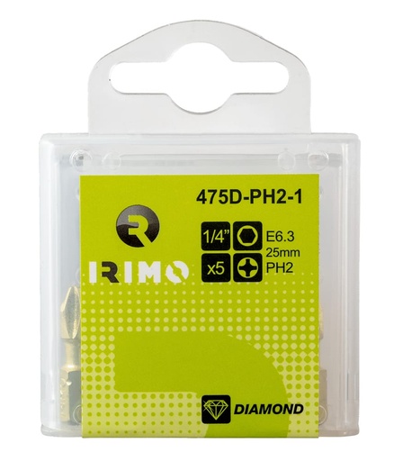 [475D-PH2-1] Deimantinis sukimo antgalis Irimo PH2 x 25mm 1/4", 5vnt