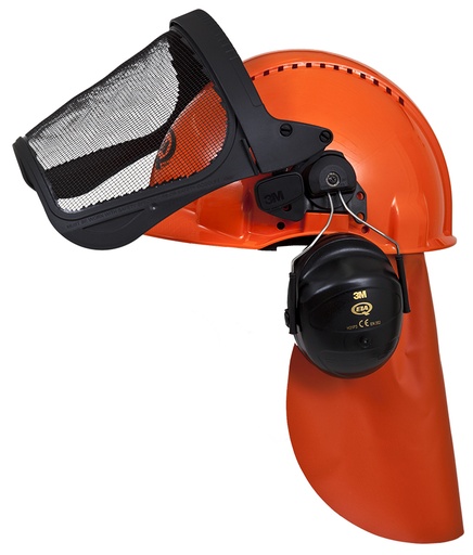 [5405] Complete head protector with metal net visor, visor cap, ear muffs and neck cover