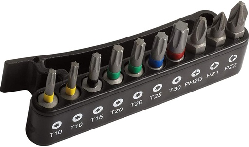 [59/S10BC] Antgalių rinkinys PH2G,PZ1,PZ2,TORX T10-T30, 10 vnt su kilpa diržui