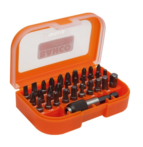 [59/S31B] Antgalių rinkinys 1/4"x25mm 31vnt (PH,PH2G,PZ,TORX,HEX,SL) su aut.magn.laikikliu, Bahco