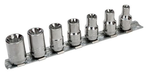 [7400TORX-ER/S7] Galvučių rinkinys Torx E8-E18 3/8" ant bėgelio