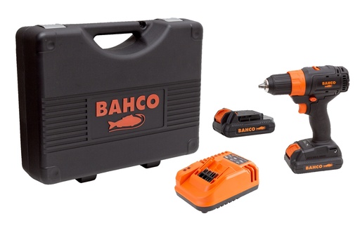 [BCL33D1K1] BAHCO akumulatora urbjmašīnas komplekts ( 2 baterijas + lādētājs) 18V bezoglīšu motors, 13mm patrona, 2 ātruma un 10 griezes momenta režīmi